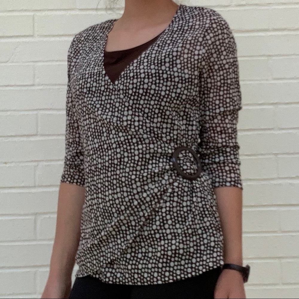 Notations Brown Patterned Wrap Buckle Blouse - image 1